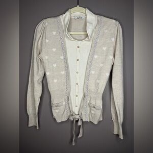 Cream Cardigan with Heart Details and buttons